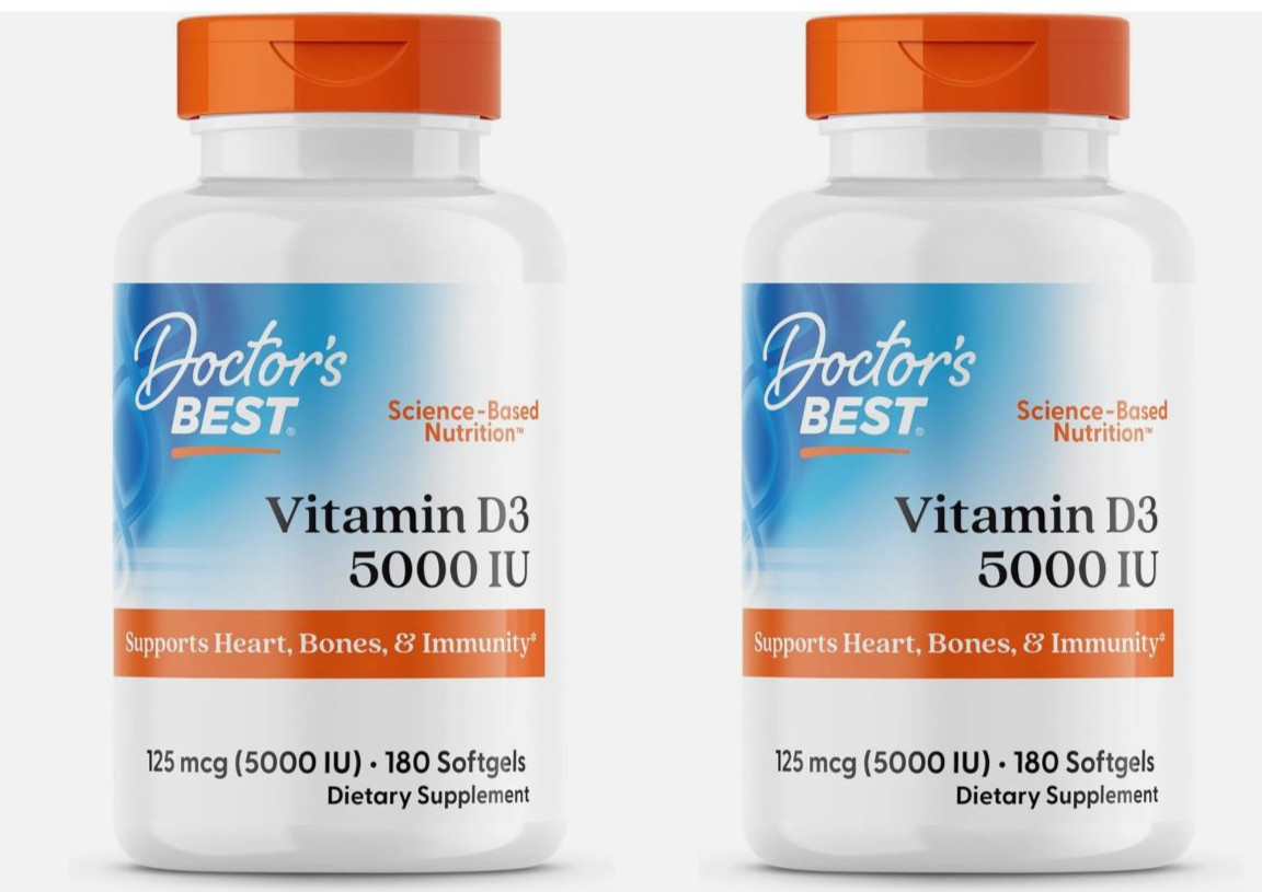 2 - Doctor\'s Best Vitamin D3 5000IU, Non-GMO, Gluten Free 180 Softgels Exp 2027