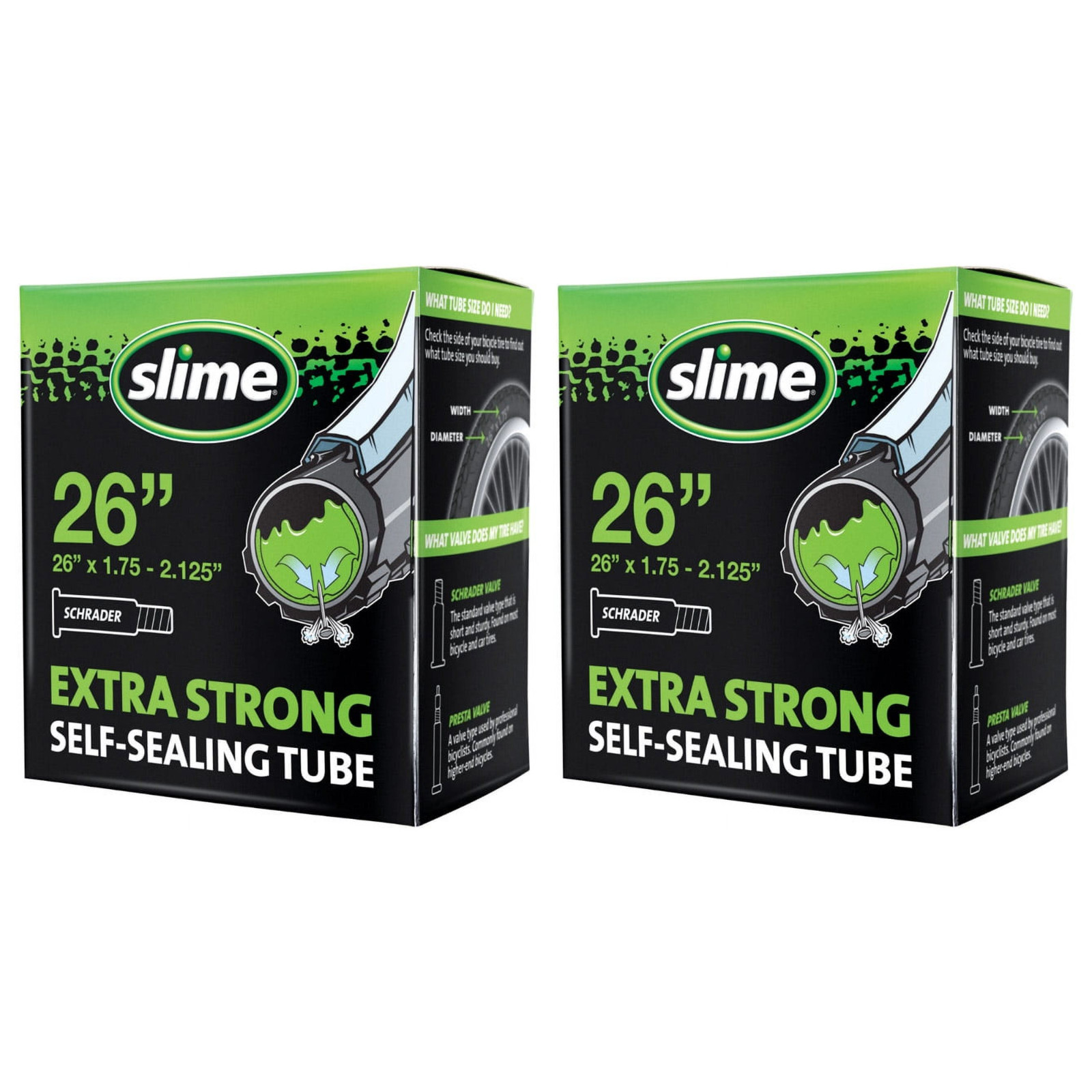2 Slime Extra Strong Self-Sealing Bike Tubes Schrader 26 x 1.75-2.125