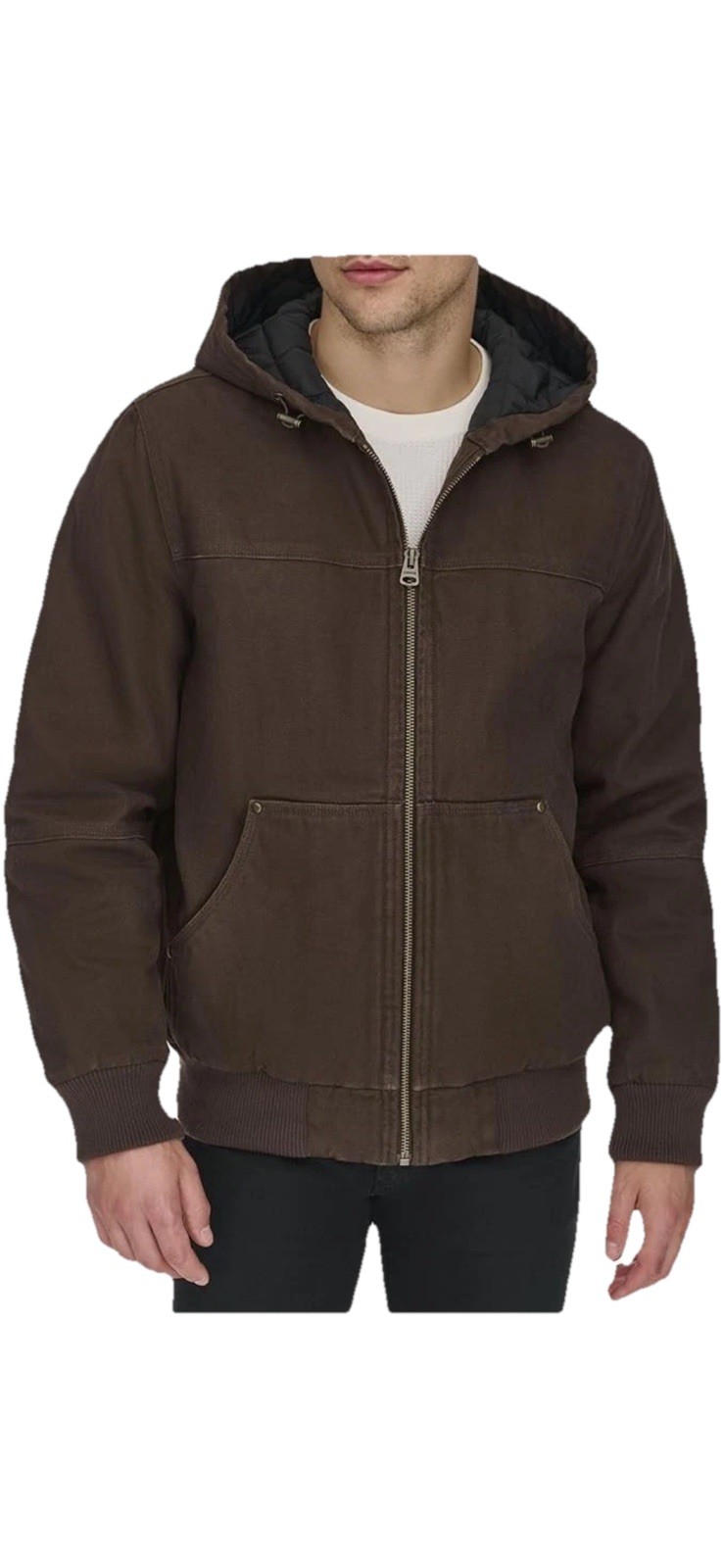 Levi\'s Men\'s Workwear Cotton Canvas Hoody Bomber Jacket Dark Brown Size Small Levi\'s Men\'s Workwear Cotton Canvas Hoody Bomber Jacket Dark Brown Size Small
