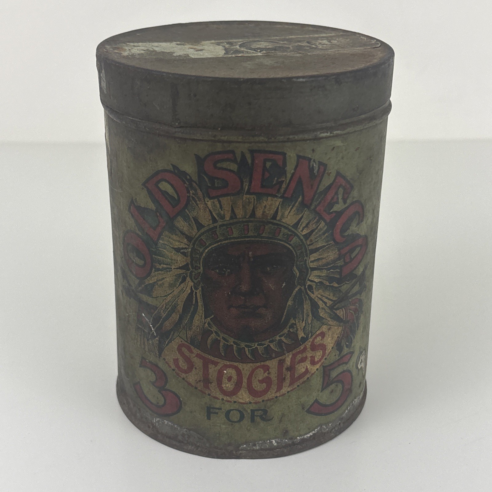 Vintage Old Seneca Stogies 3 for 5 Cents Empty Cigar Tin. 