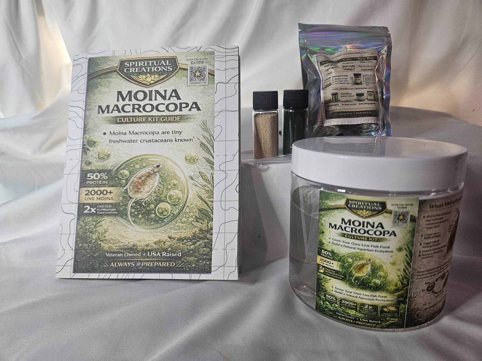 2000+ Live Moina Macrocopa Culture 22oz | Spirulina + Yeast Food Mix | USA
