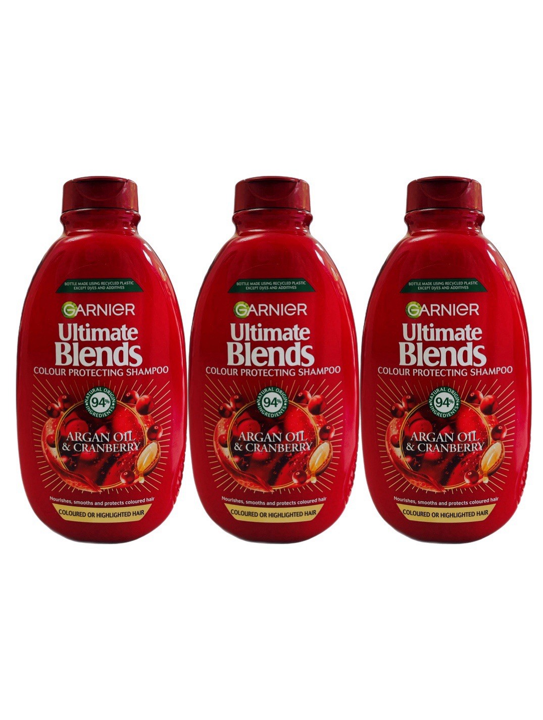 3 x Garnier Ultimate Blends Argan Oil & Cranberry Colour Shampoo 400Ml