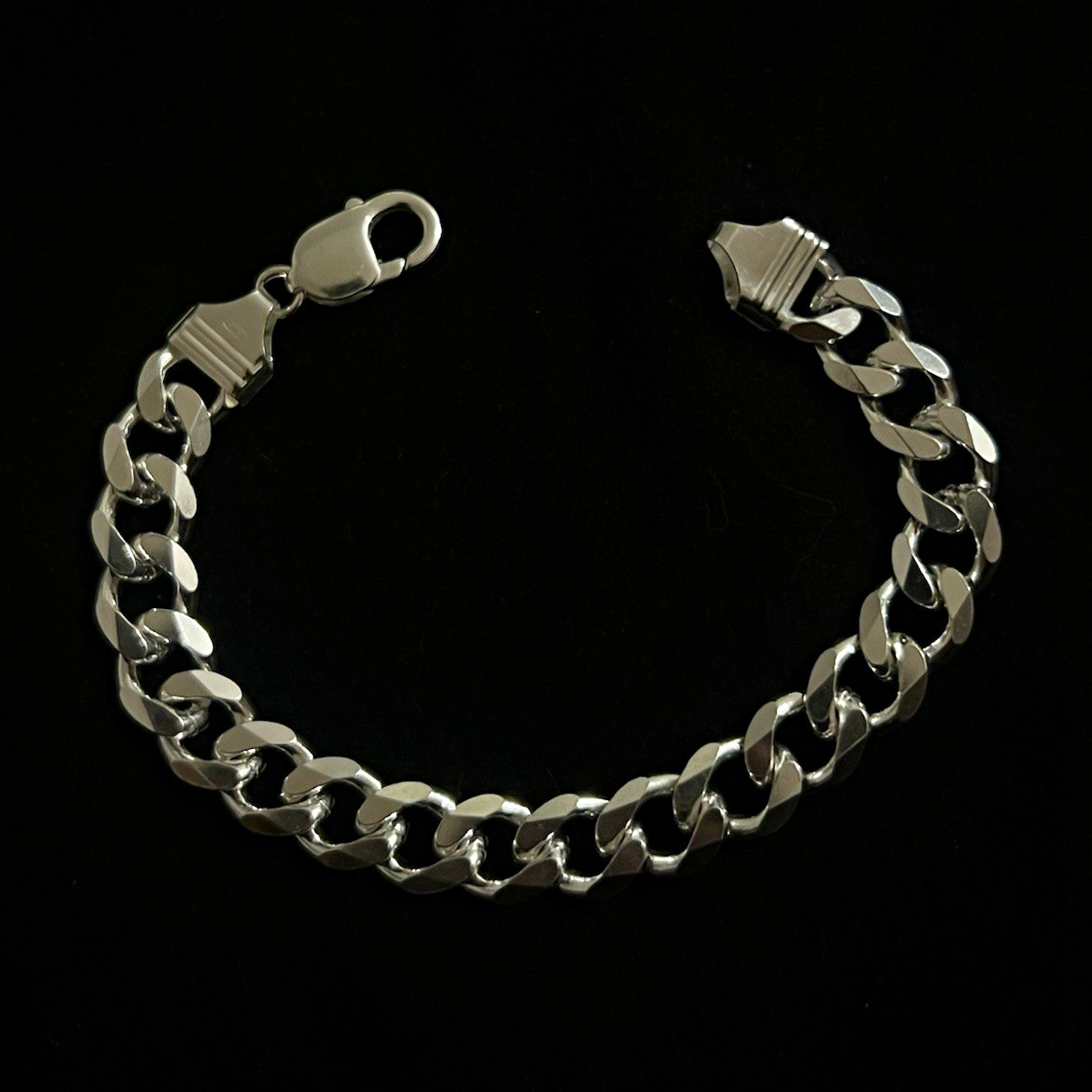Men\'s Silver Cuban Link Chain Bracelet, Lobster Clasp, 925 / P.LUX 37.0 Grams