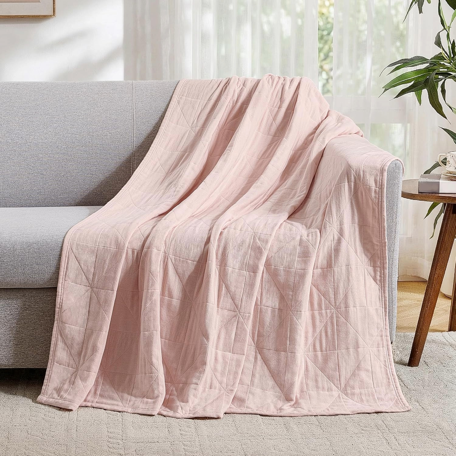 Exclusivo Mezcla 4-Layer 100% Cotton Muslin Throw Blanket, Light Pink 50\