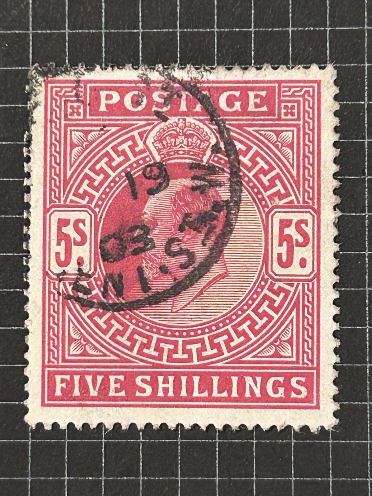 Edward V11 Sg263 5/- Bright-carmine Anchor Wmk, Fu