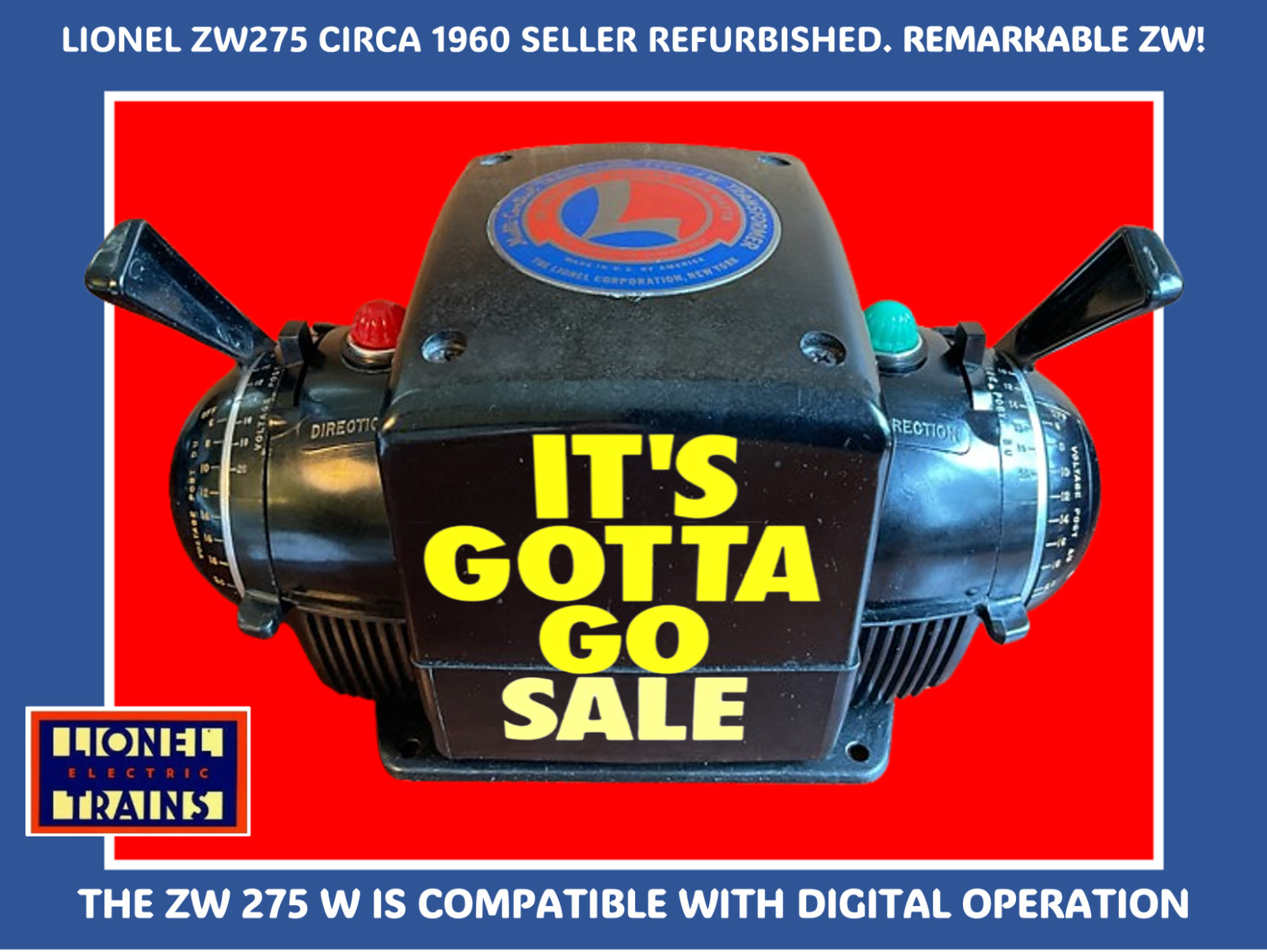 SELLER REFURBISHED LIONEL ZW 275 RUNS 4 INDIV TRAINS EX COND POWERFUL WAS $349