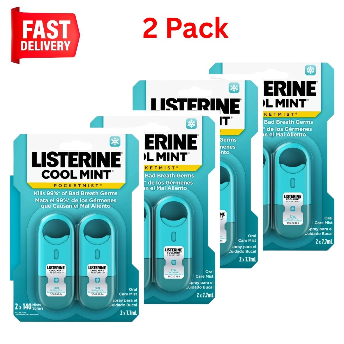 Listerine Pocketmist Cool Mint Oral Care Mist,Bad Breath Spray,8 x 7.7 ml