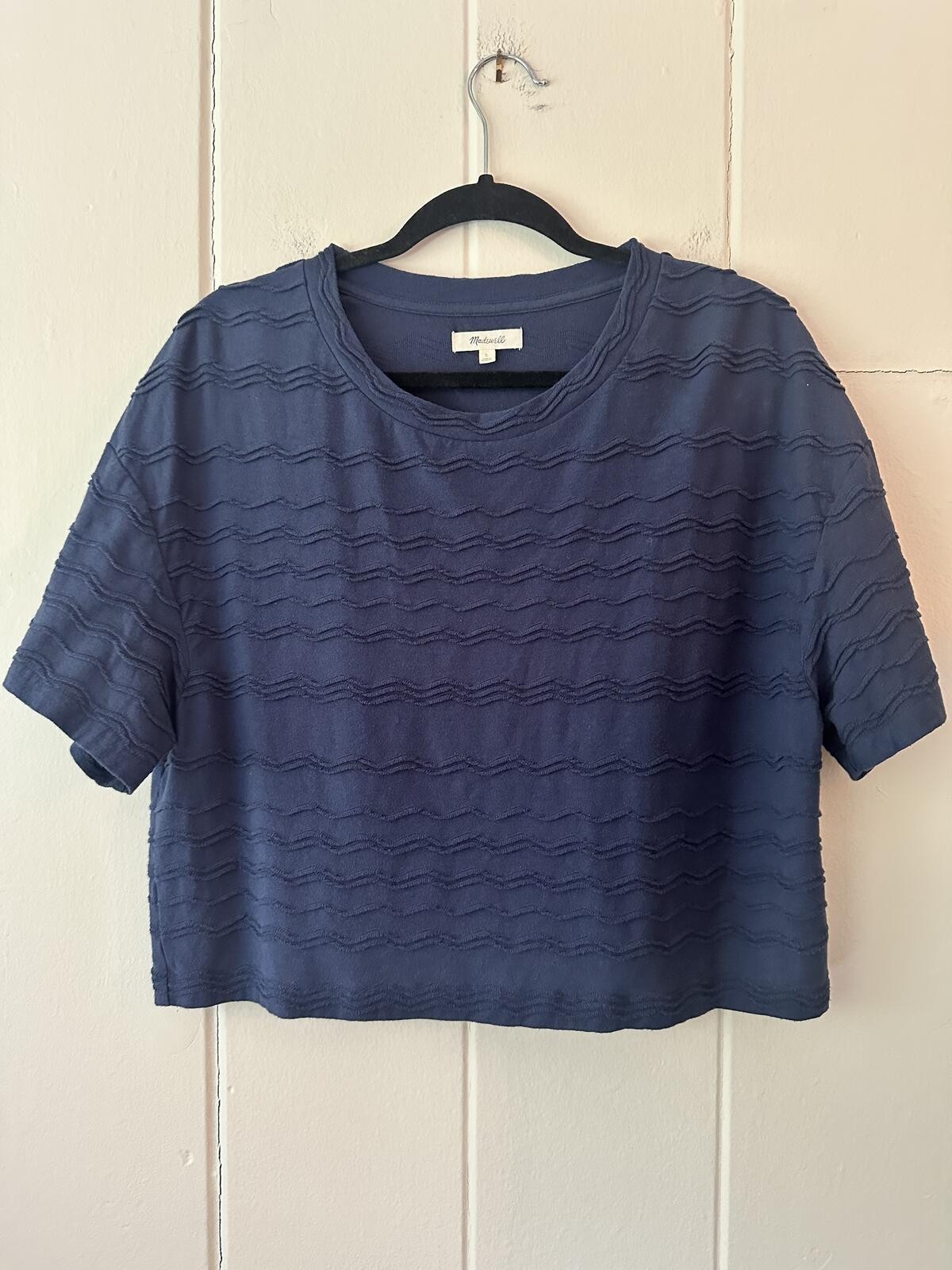 Madewell Navy Crop Top with textured wavy stripes Size Large