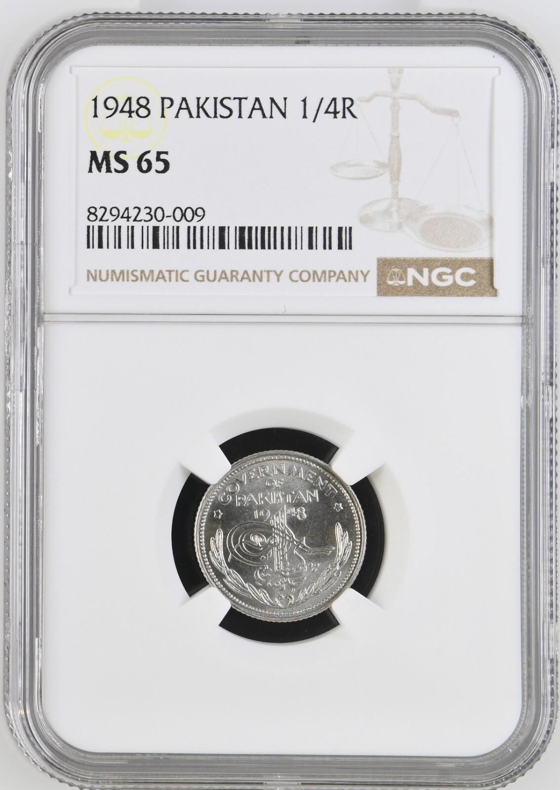 1948 Pakistan 1/4 Half Rupee - NGC MS 65 1948 Pakistan 1/4 Half Rupee - NGC MS 65