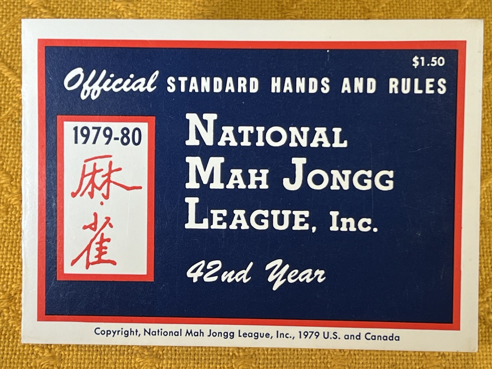 1979-80 National Mah Jongg Mahjong League Official Standard Rules Card NICE