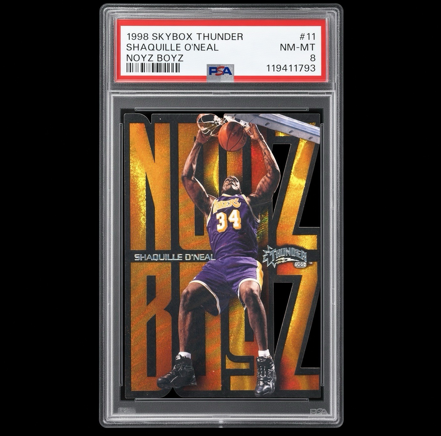 1998-99 Skybox Thunder - Noyz Boyz Shaquille O'Neal #11 PSA 8 Low Pop Insert SP 1998-99 Skybox Thunder - Noyz Boyz Shaquille O'Neal #11 PSA 8 Low Pop Insert SP