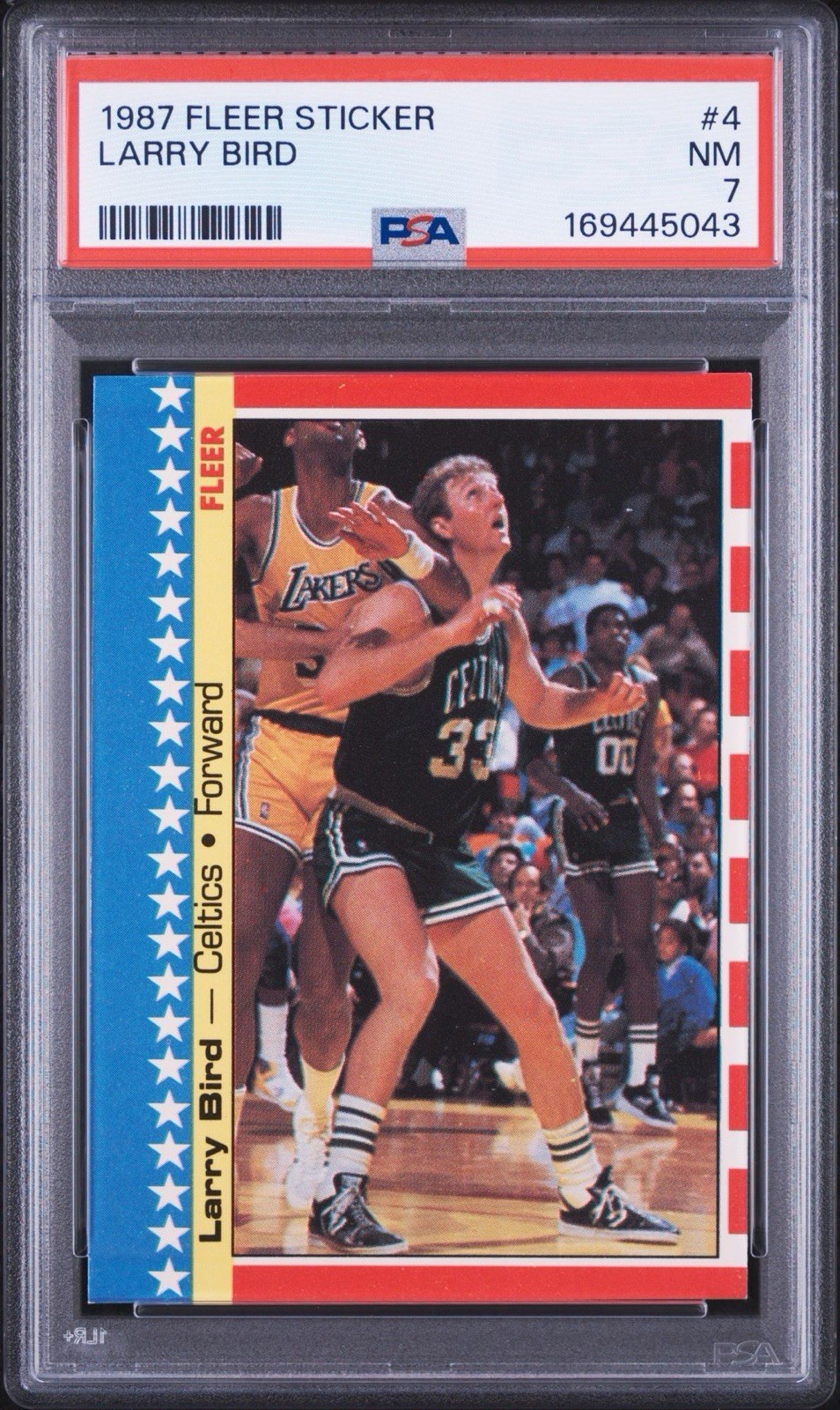 Fleer 1987 Larry Bird Sticker #4 Boston Celtics PSA 7 Basketball Card