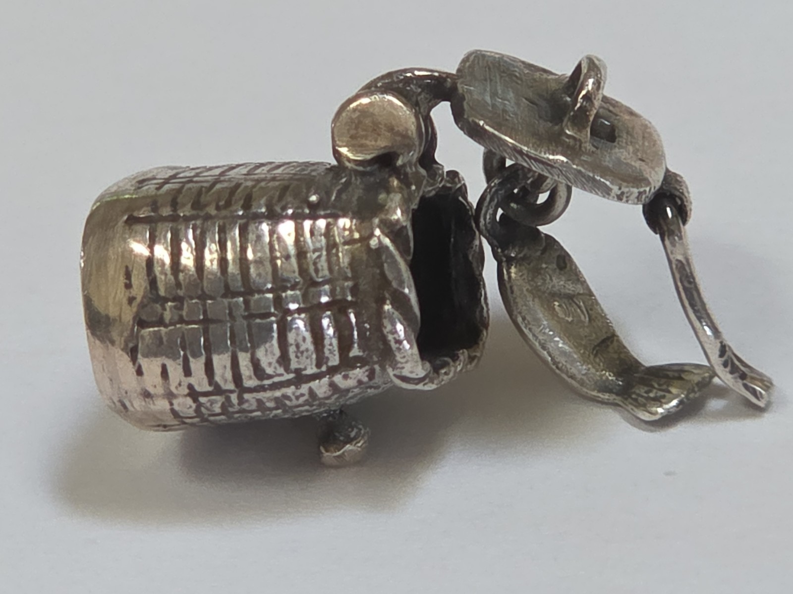 Sterling Silver ~ Creel & Fish Charm ~ DANGLING FISH is RARE ~ VINTAGE Sterling Silver ~ Creel & Fish Charm ~ DANGLING FISH is RARE ~ VINTAGE