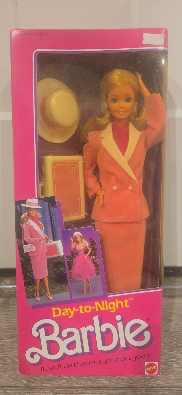 Vintage 1984 Mattel Day-to-Night Barbie Doll #7929 NRFB Pink Suit Gown Briefcase
