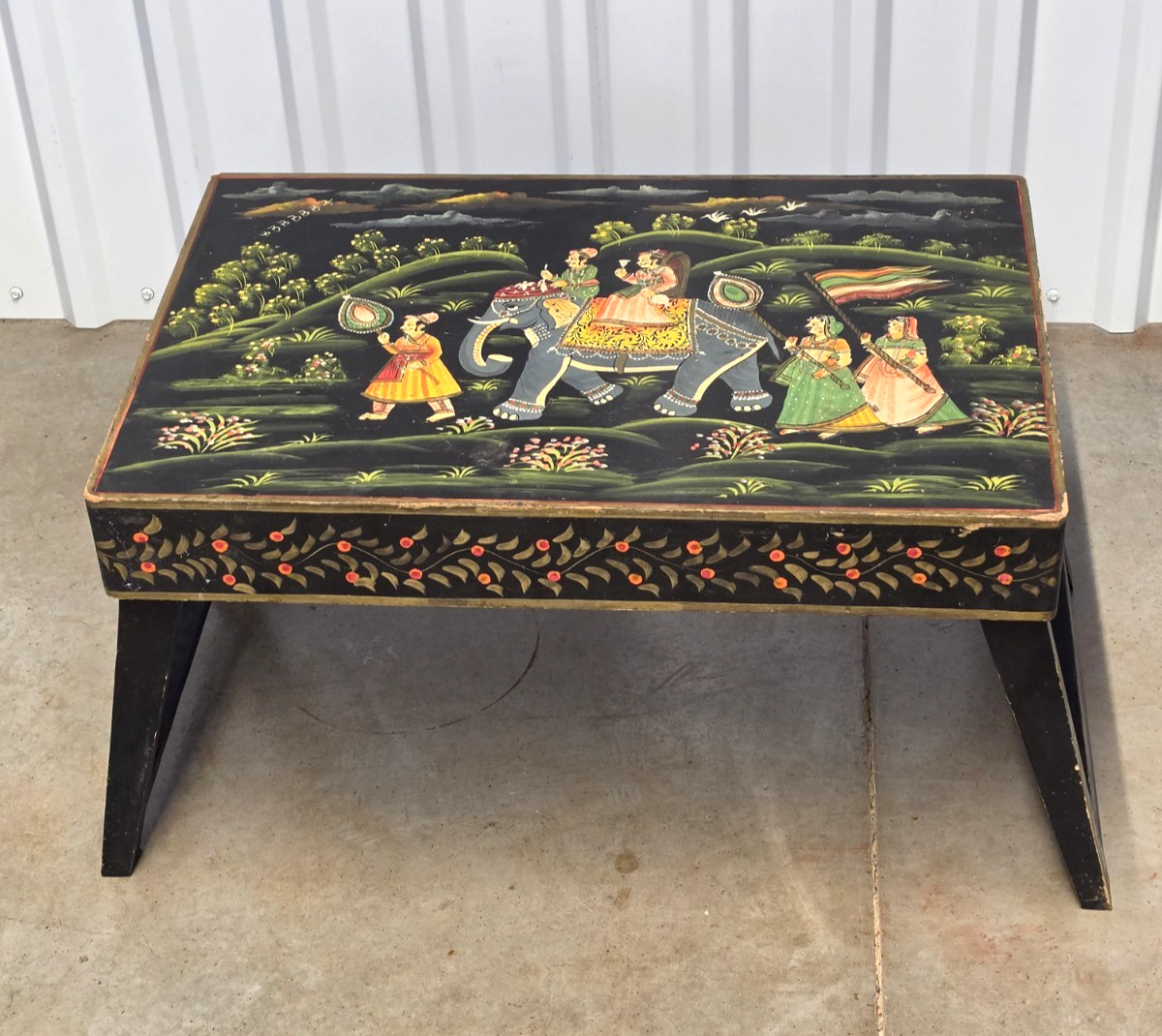 Vintage Rajasthani Foldable Accent Table Top Handpainted Mughal Royal Procession