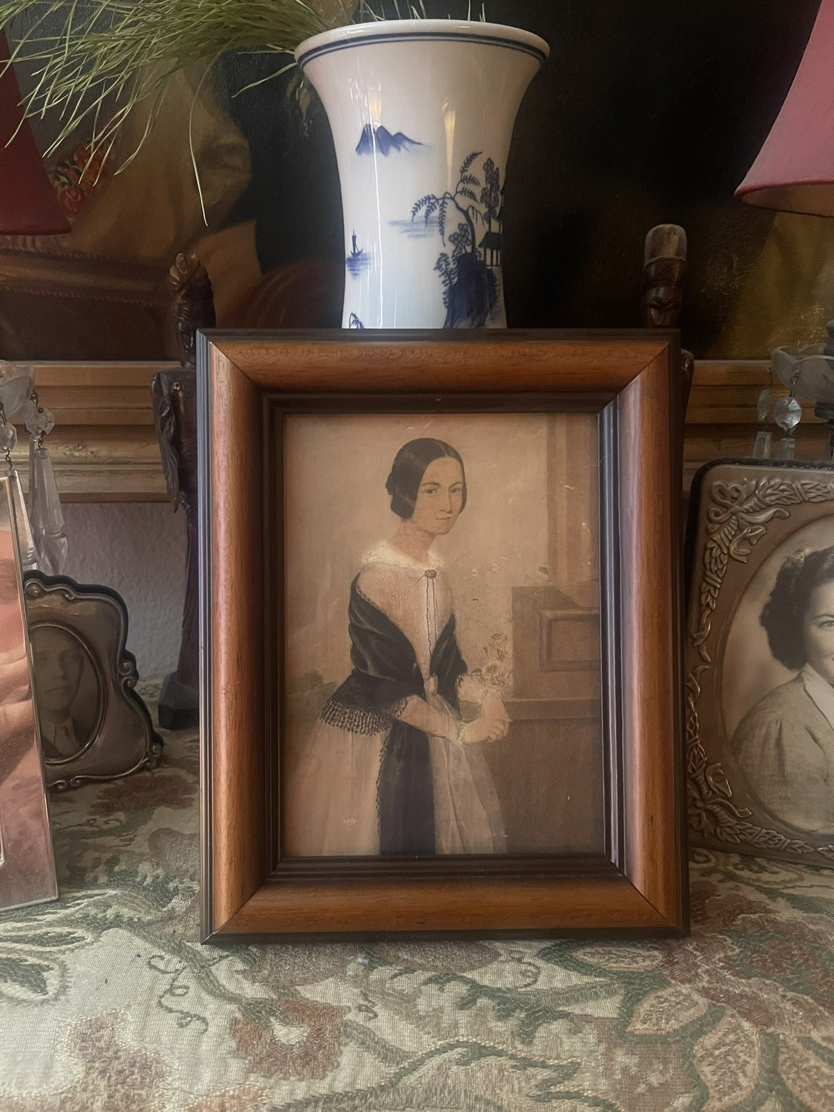 Antique c1843 American Woman Watercolor Portrait Painting - Mrs Neville - Signed