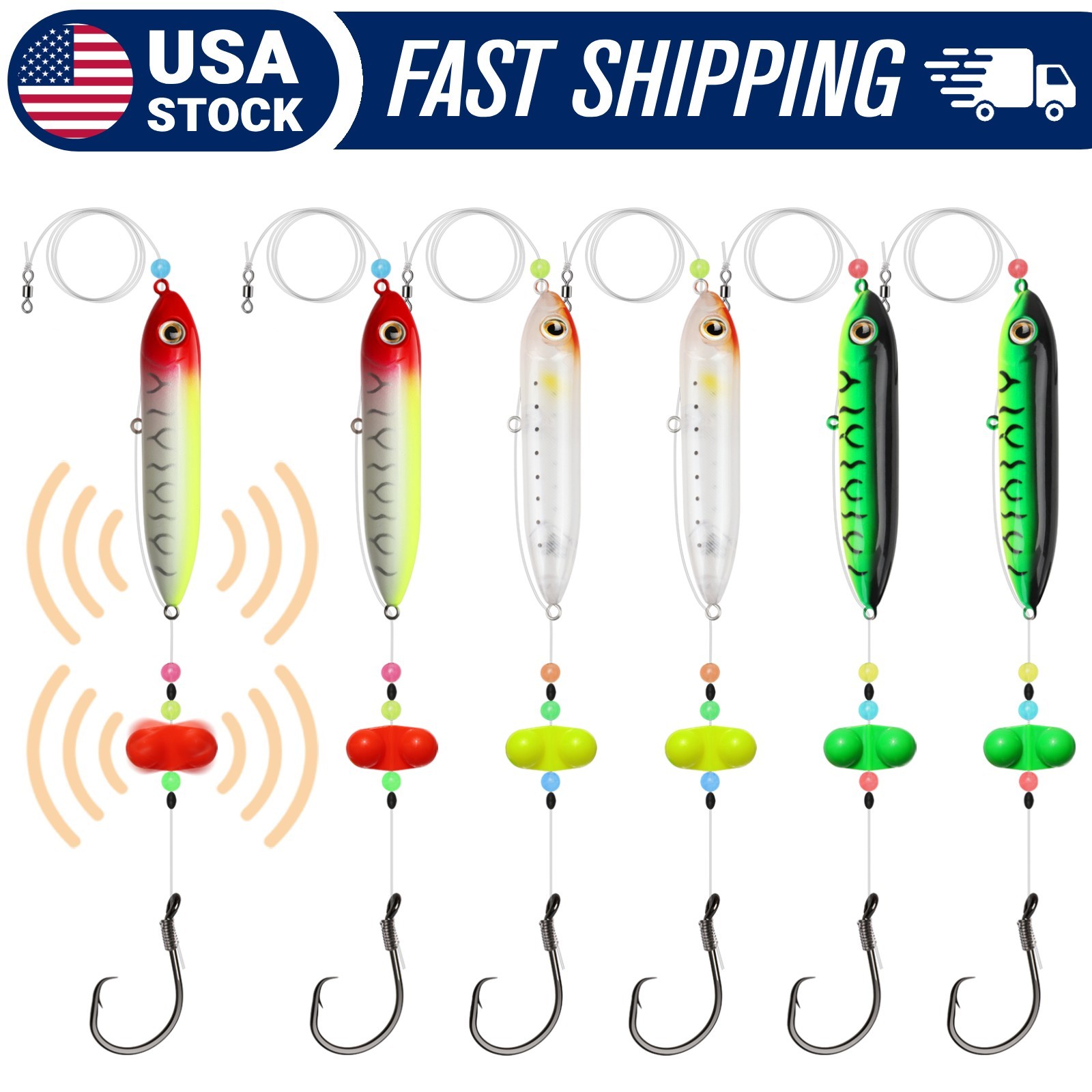 6Pcs Catfish Float Rig with Rattles & 8/0 Circle Hook Steel, Pre-Tied Rigs USA
