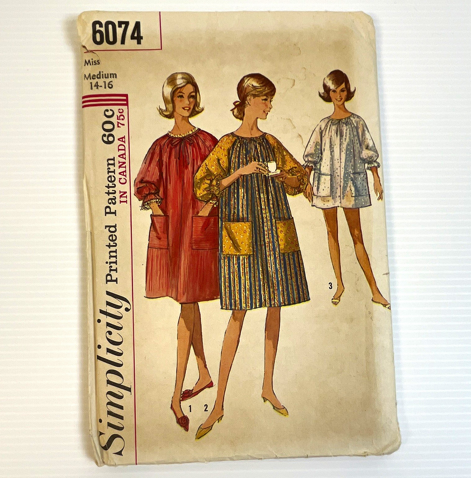 Original VTG 1960s Simplicity Sewing Pattern 6074 “One Piece Pop in” Dress M 