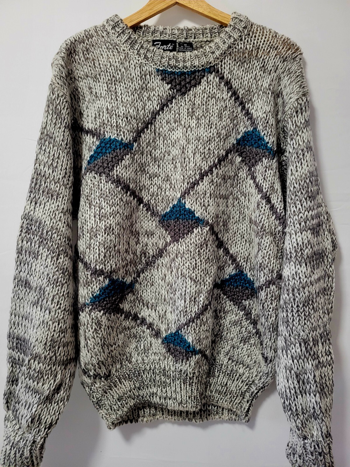 FORTE VINTAGE MENS SWEATER GRAY AND GREEN NEW CONDITION MADE KOREA
