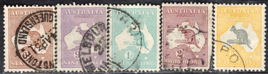AUSTRALIA 1929/30 STAMP Sc. # 96/100 USED KANGAROOS