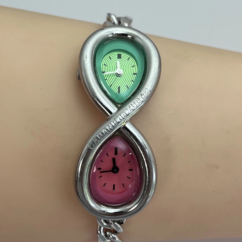 Seiko CABANE de ZUCCa Infinity Dual Time Qz Watch Green & Pink Dials Unique#C010
