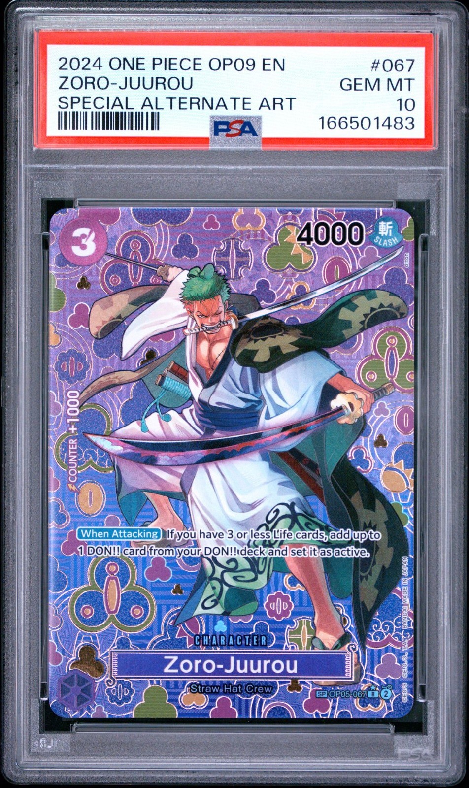 2024 ONE PIECE OP09 #067 EMPERORS IN THE NEW WORLD ZORO JUUROU SP ALT PSA 10
