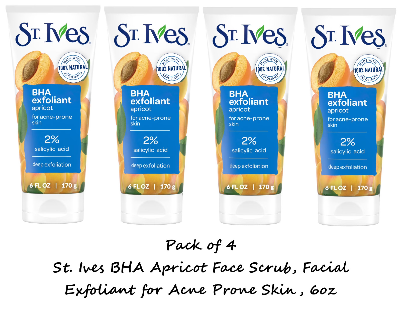 St. Ives BHA Apricot Face Scrub, Facial Exfoliant for Acne Prone Skin 6oz x4 pk St. Ives BHA Apricot Face Scrub, Facial Exfoliant for Acne Prone Skin 6oz x4 pk