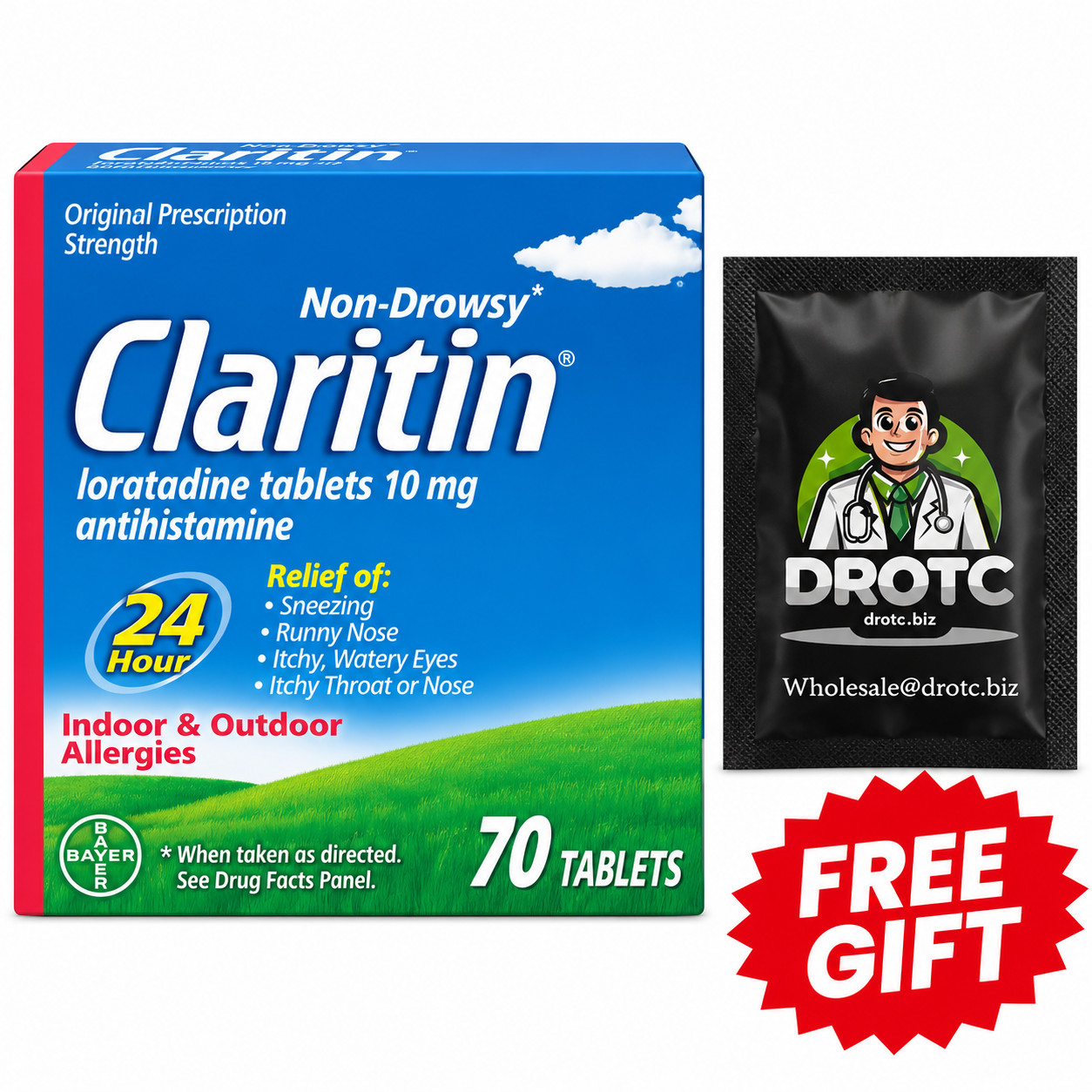 Claritin 24HR Non-Drowsy Loratadine Tablets 10mg 70 Count + Free Wipe EXP 06/27 Claritin 24HR Non-Drowsy Loratadine Tablets 10mg 70 Count + Free Wipe EXP 06/27