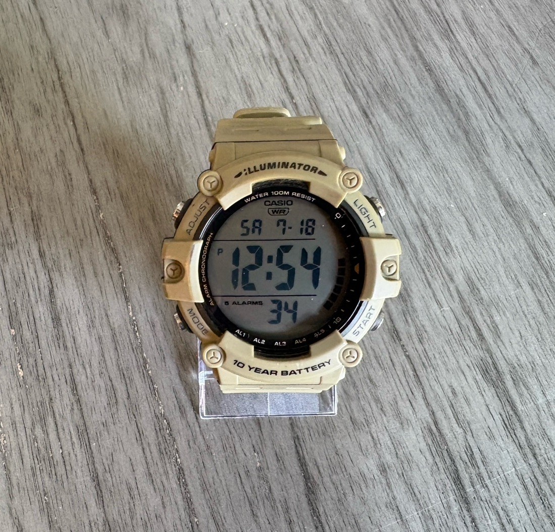 Casio 3502 AE-1500WH Mens Watch 51mm Beige 100M Digital Illuminator Alarm