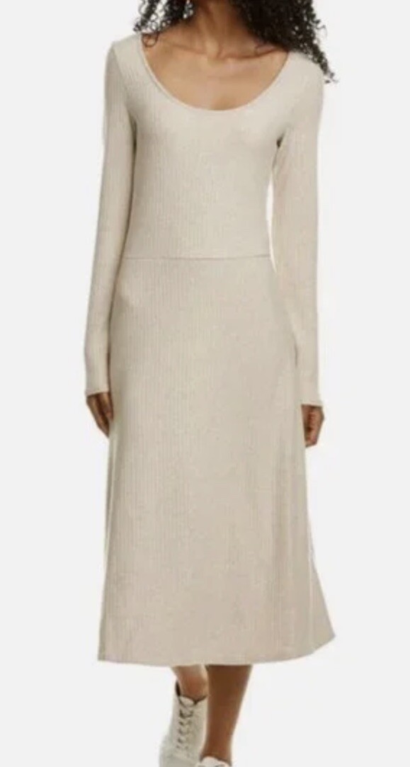 Vince Large Beige Ribbed Scoop Neck Dress Long Sleeve NWT Vince Large Beige Ribbed Scoop Neck Dress Long Sleeve NWT
