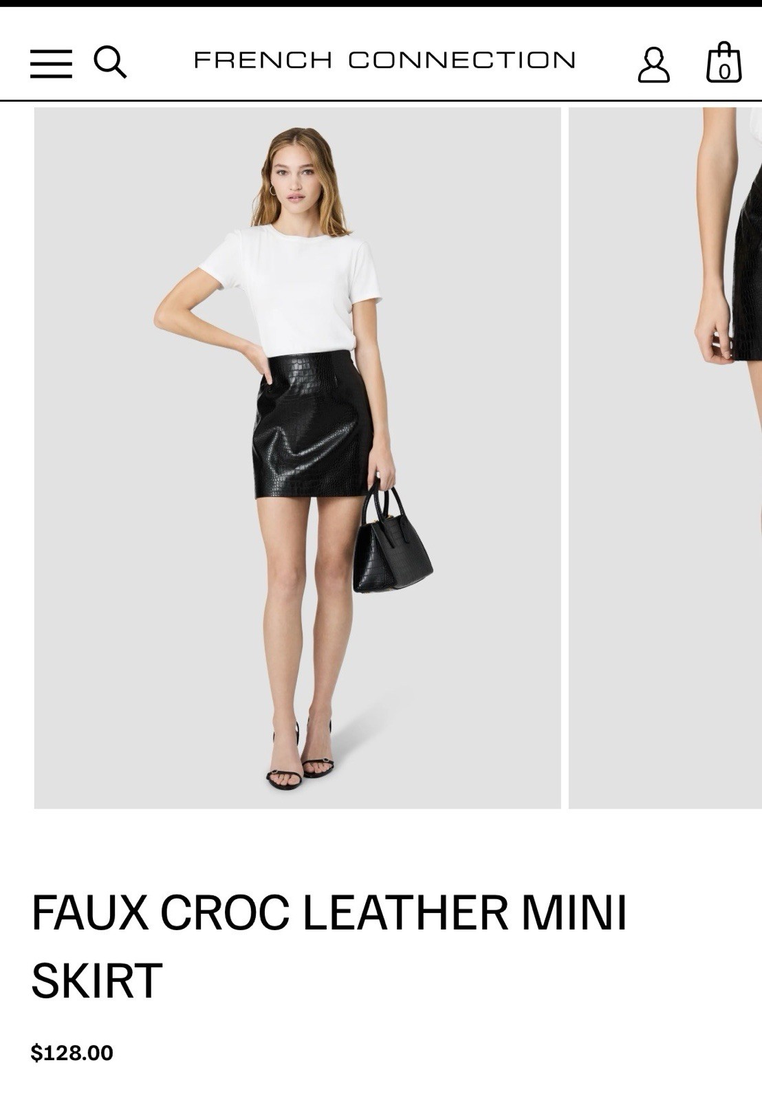 French Connection Black Faux Leather Croc Mini Skirt Zip Closure Women Size 6