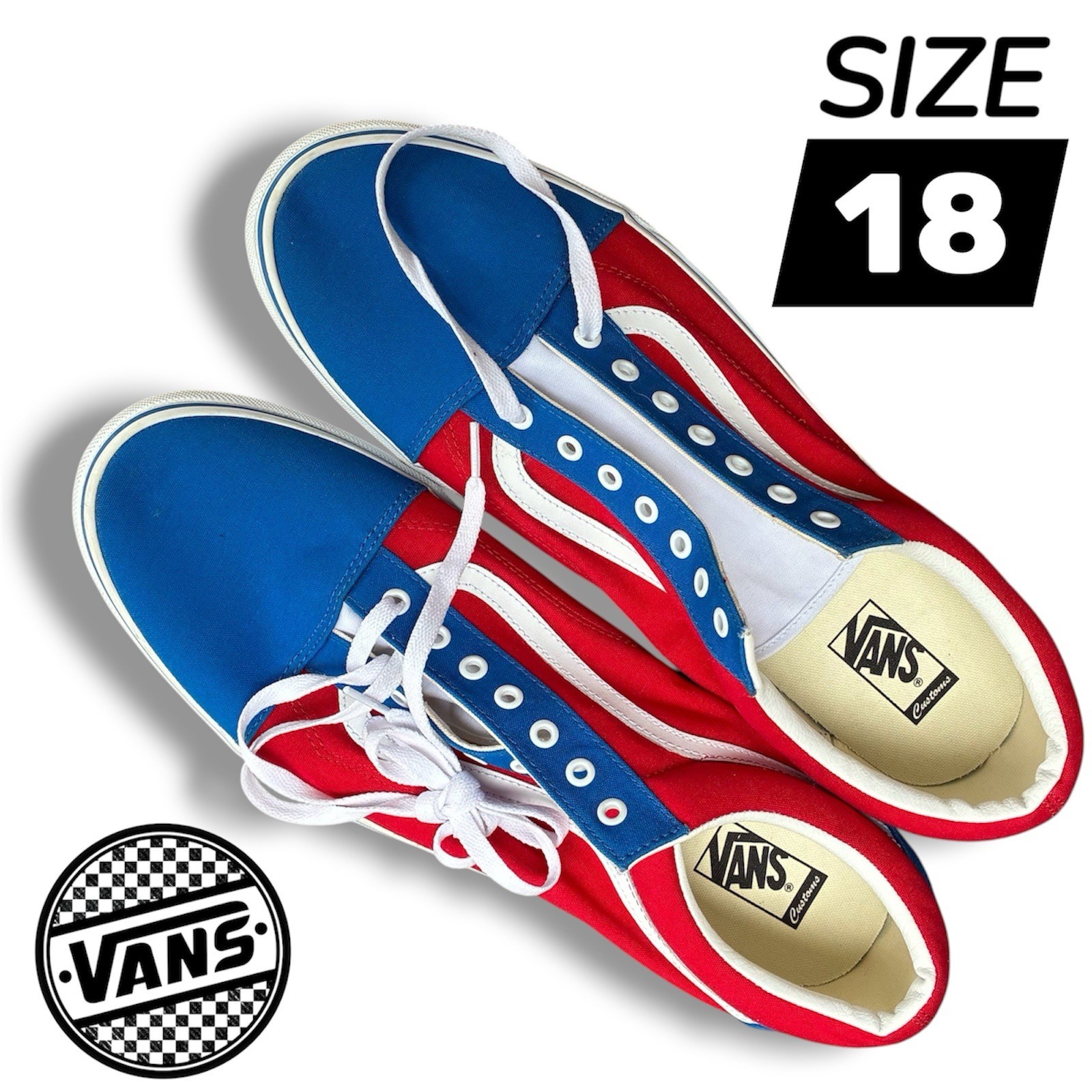 RARE Vans Customs Red White Blue Skate Patriotic USA 1776 Independence Sz 18 RARE Vans Customs Red White Blue Skate Patriotic USA 1776 Independence Sz 18