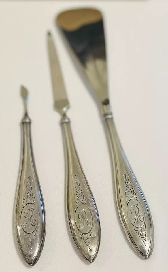 Ricks Sterling Silver Antique Vanity Set Shoe Horn Nail File Engraved With a “R” Ricks Sterling Silver Antique Vanity Set Shoe Horn Nail File Engraved With a “R”
