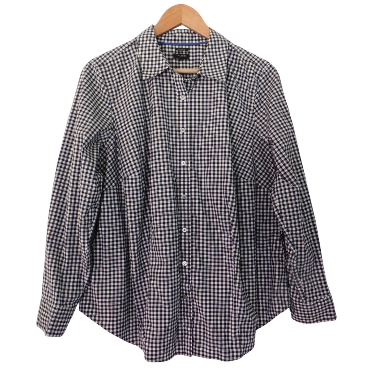 NEW Talbots Black White Button Down Top Plaid Gold Metallic Wrinkle Free Sz 14W NEW Talbots Black White Button Down Top Plaid Gold Metallic Wrinkle Free Sz 14W