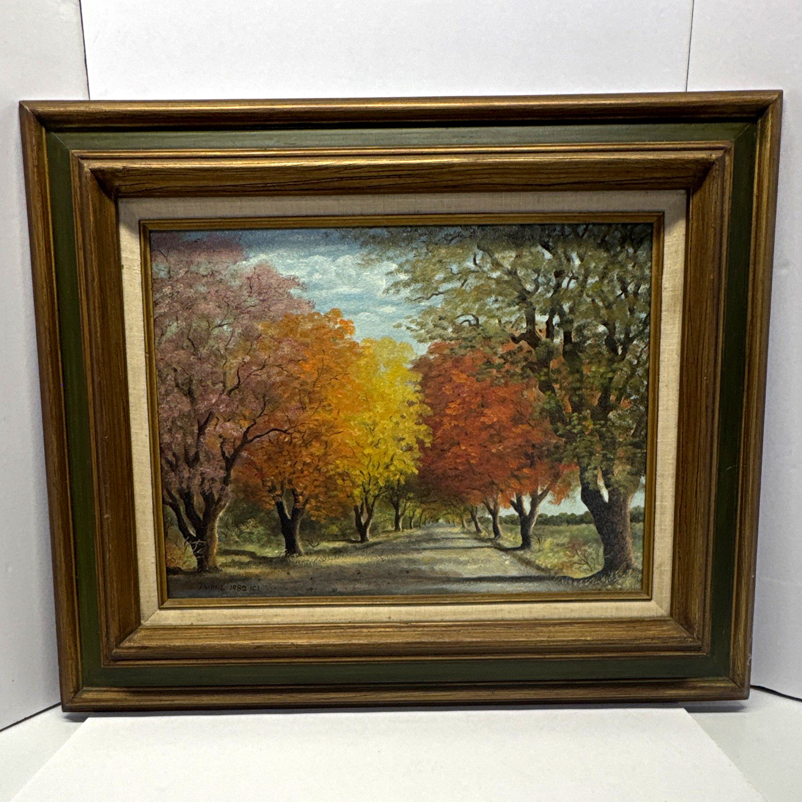 Imohl  BrownFramed Signed Original Oil on Canvas Landscape Road Trees Painting 