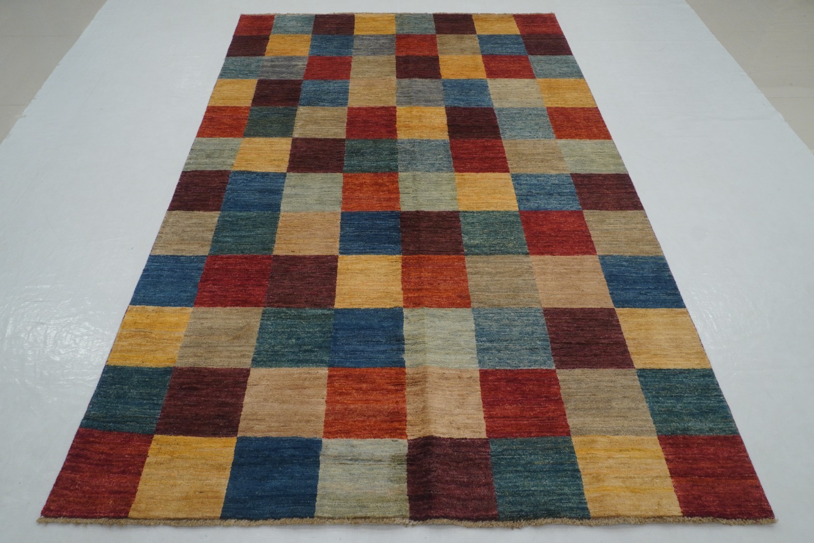 5x8 ft Check Gabbeh Multicolor Afghan Hand Knotted Wool Area Rug