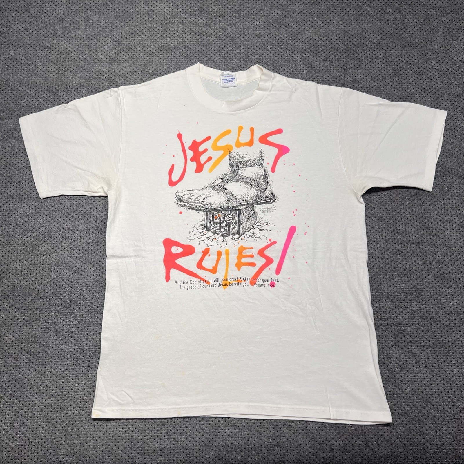 Vintage 1990 Jesus Rules Grail T-Shirt XL Living Epistles Rare Men’s White