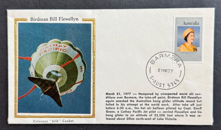 AtoZ. 1977 Australia High Altitude Hot Air Balloon Glider Drop Silk Cachet