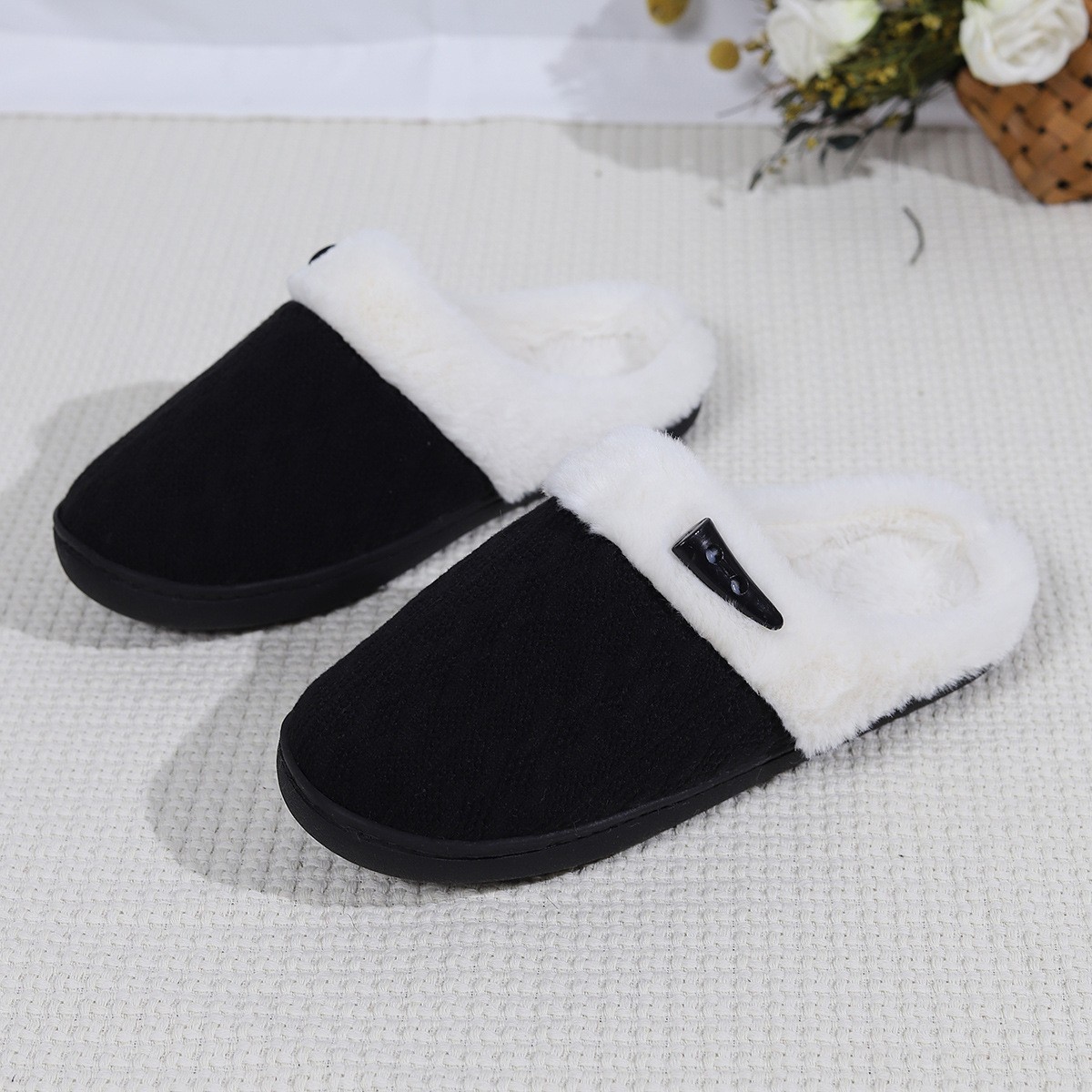 Cozy Non-Slip Indoor Slippers Women\'s Plush Fleece-Lined Warm Cotton House Shoes