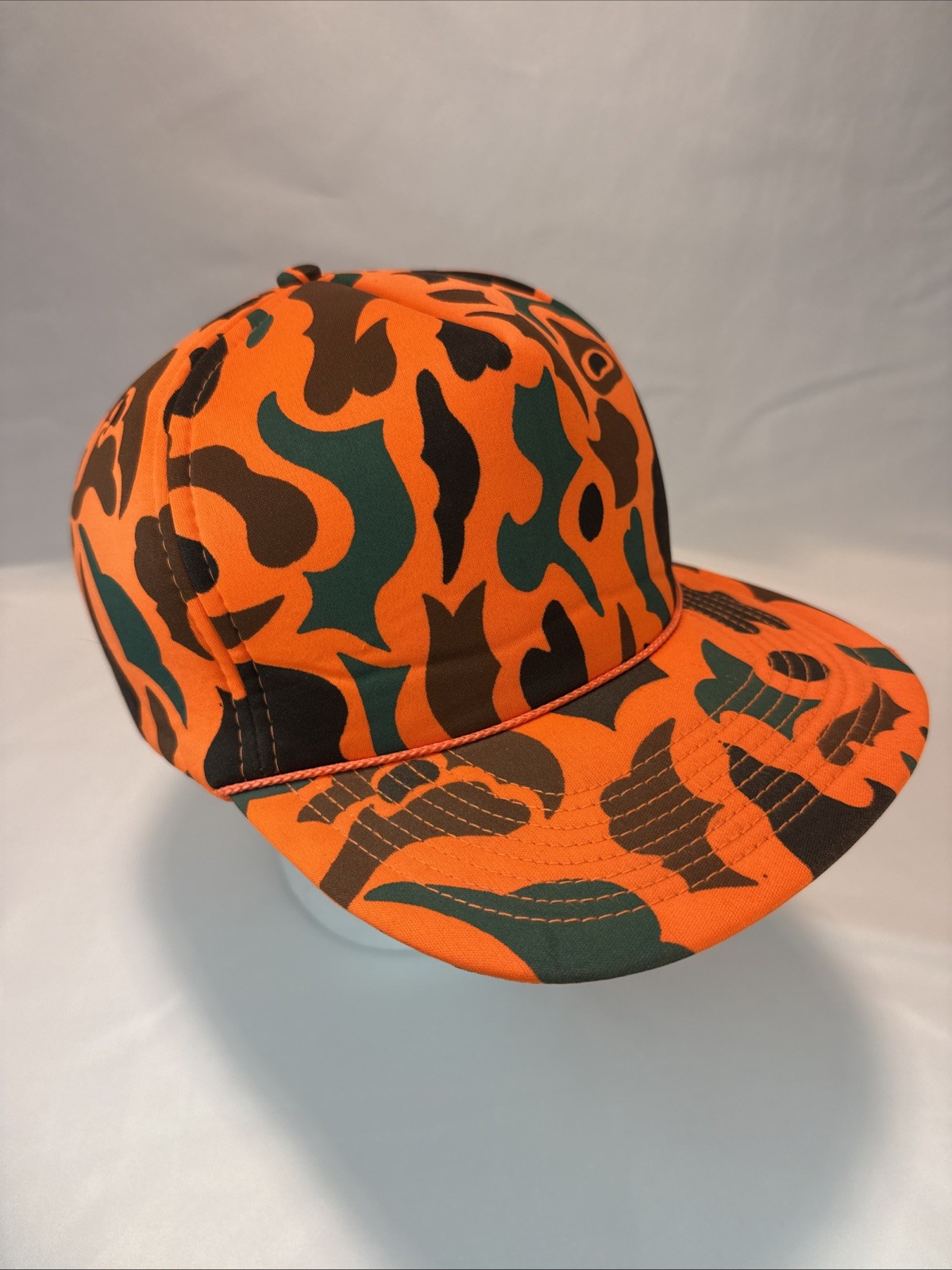VINTAGE Camo Foam Mesh Snapback Hunting Cap Hat Blaze Orange Camouflage