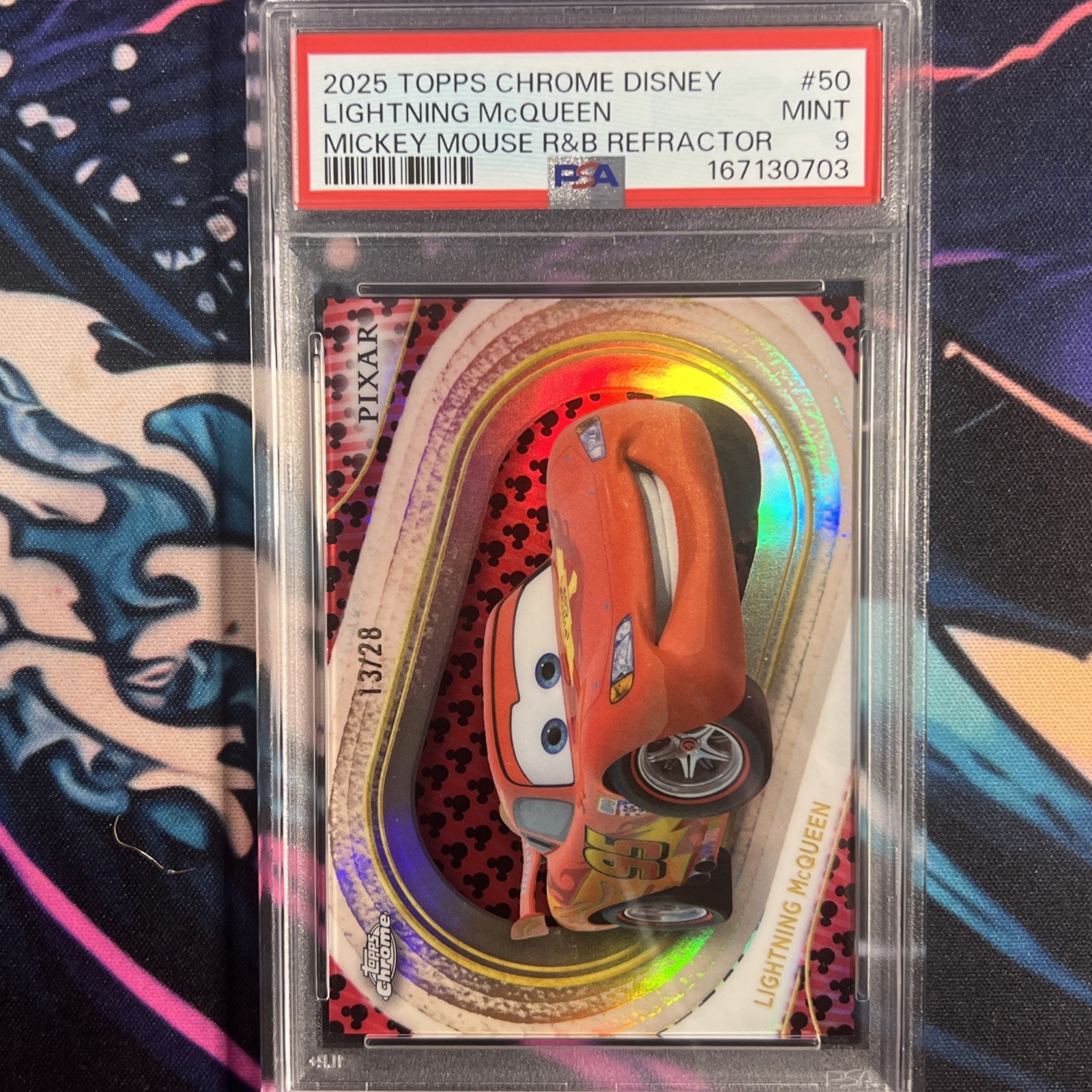 2025 Topps Disney Chrome Lightning McQueen Mickey Mouse Refractor /28  #50 ❤️