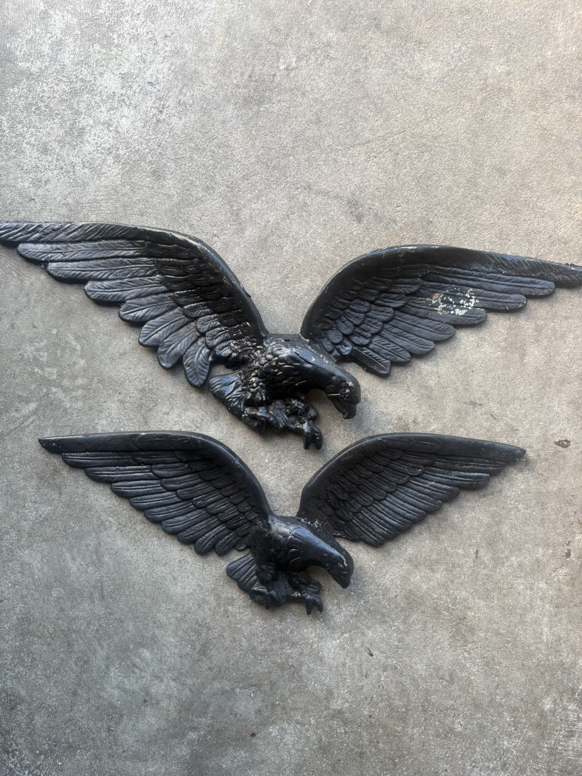 Set of 2 Vintage American Eagle Black Cast Aluminum Federal Eagle 27” & 23”