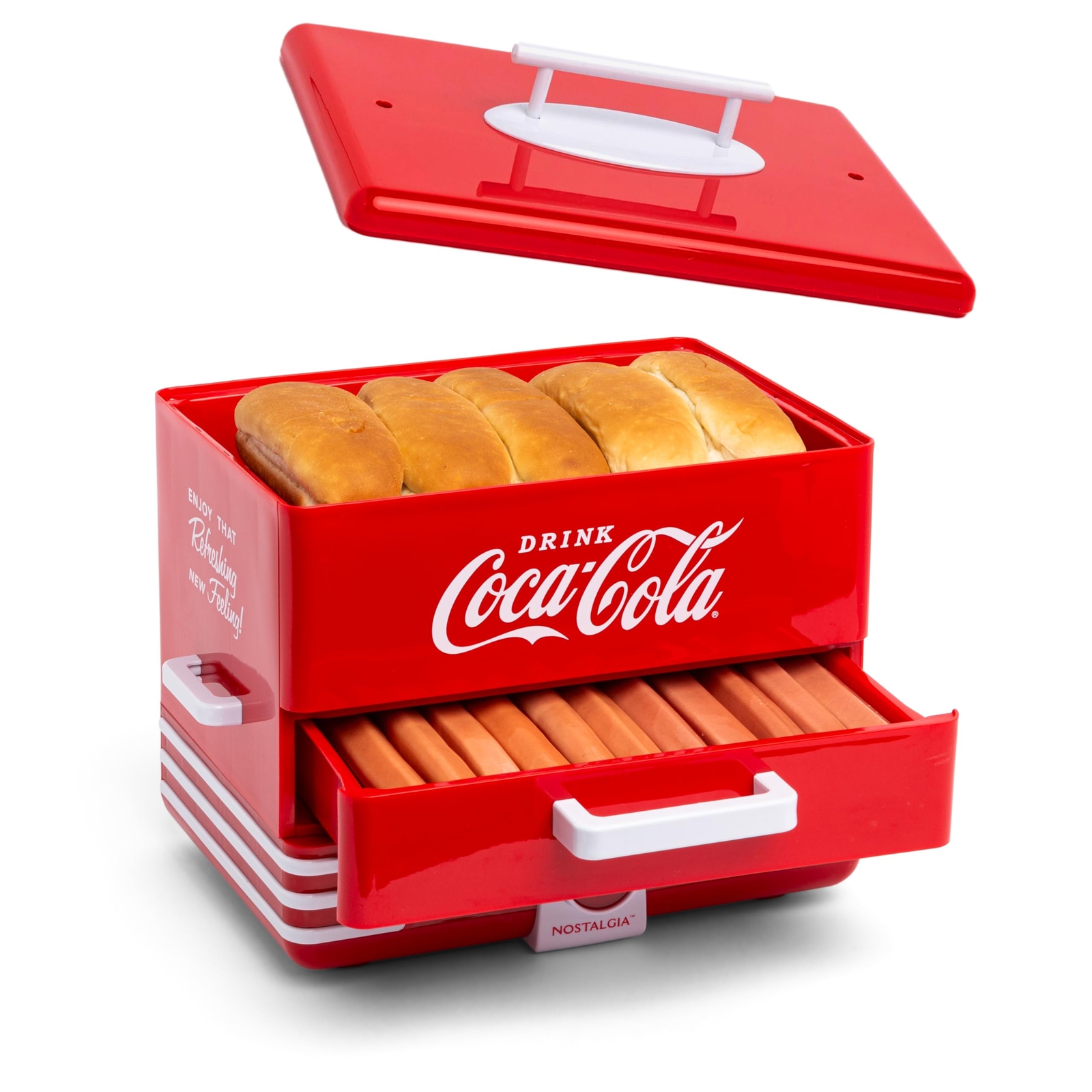 Red Hot Dog Steamer and Bun Warmer Cooks 24 Hot Dogs 12 Buns Easy Clean