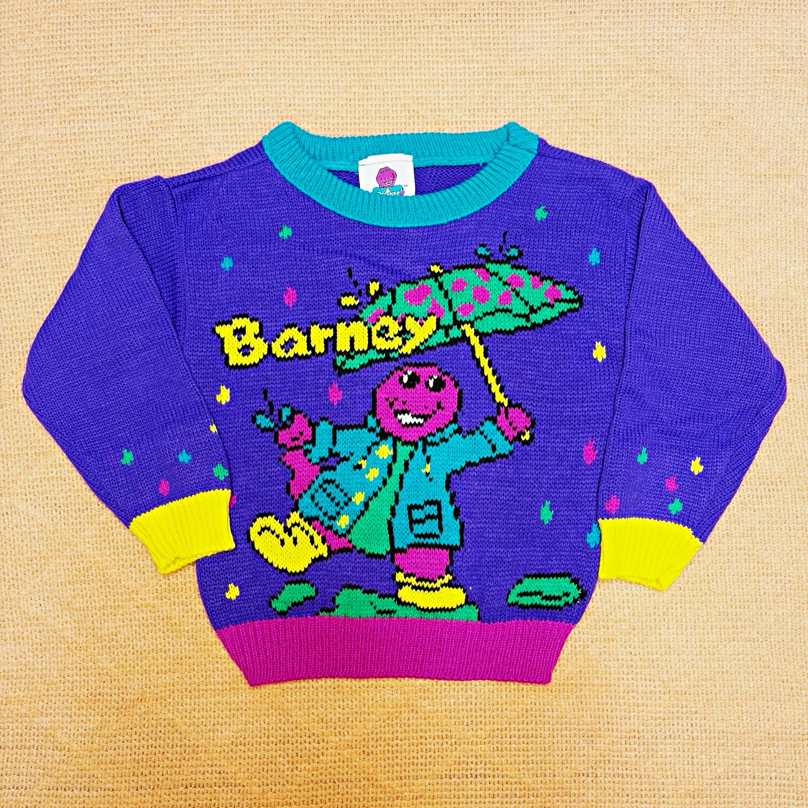 Barney Vintage 90s Purple Acrylic Knit Pullover Sweater 4T Kids