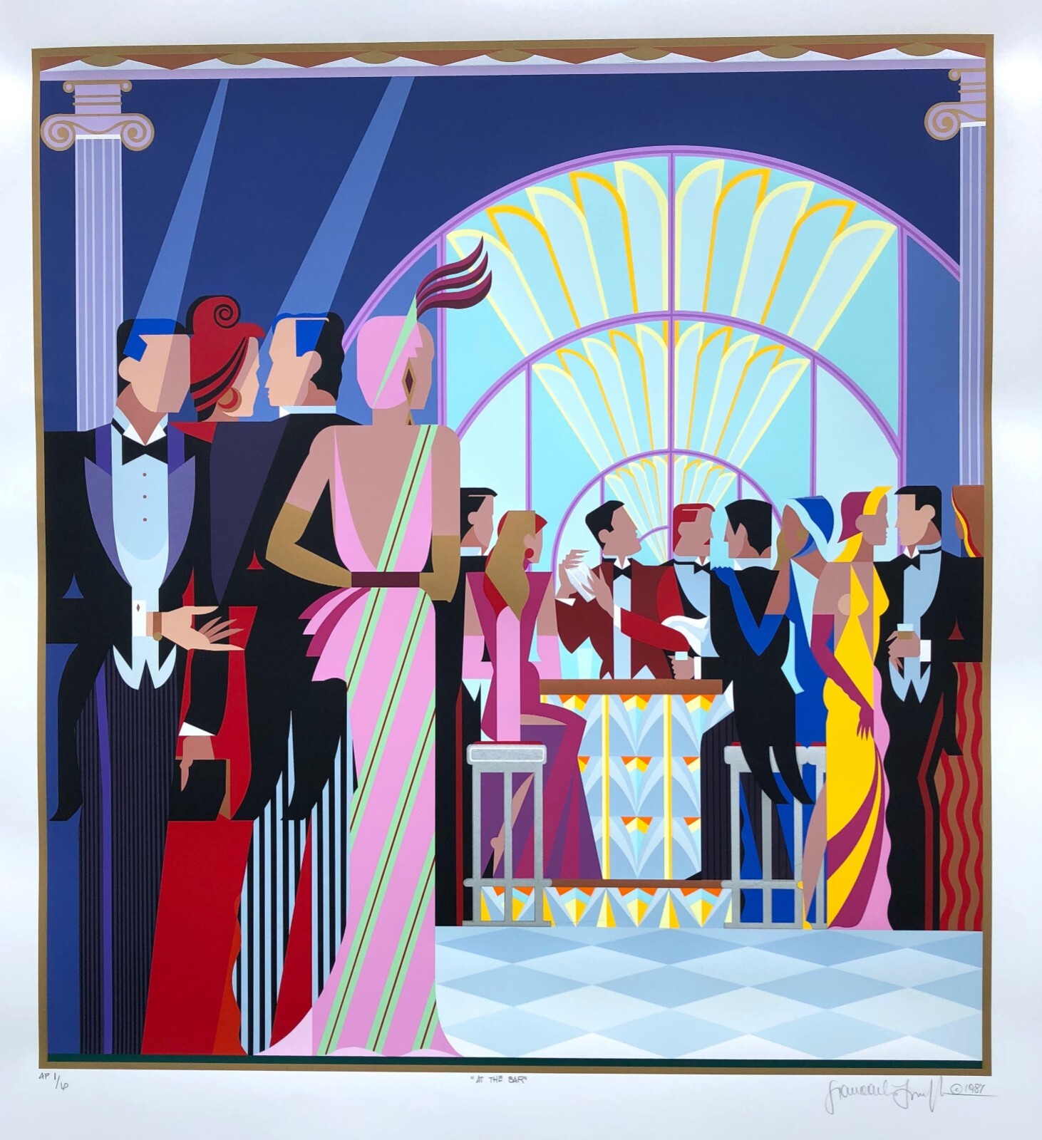 Rare 1987 Giancarlo Impiglia serigraph, At the Bar, signed, dated, numbered