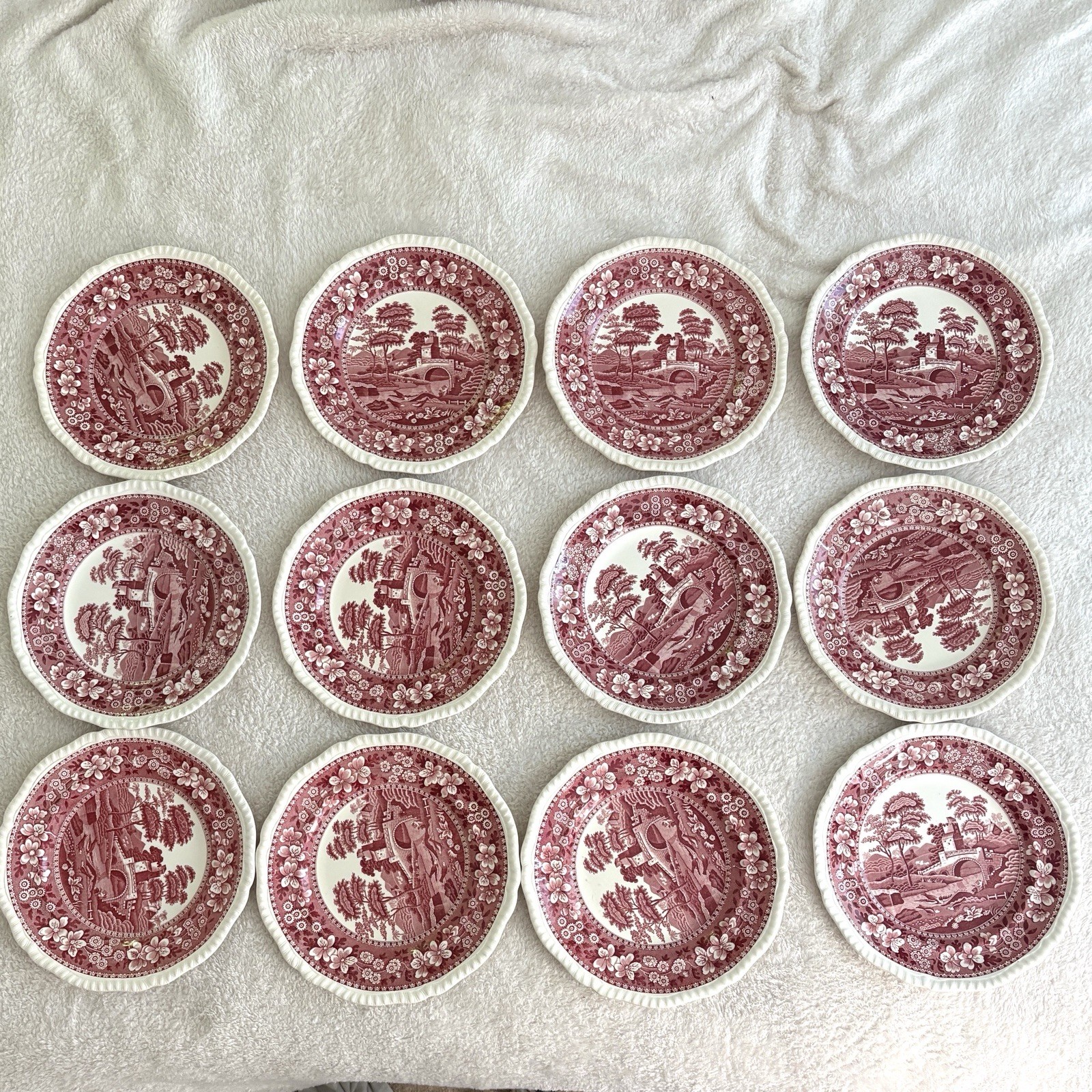 VTG 9 Inch Copeland Red Spode\'s Tower England Plates Lot (12) 1926 Stamped