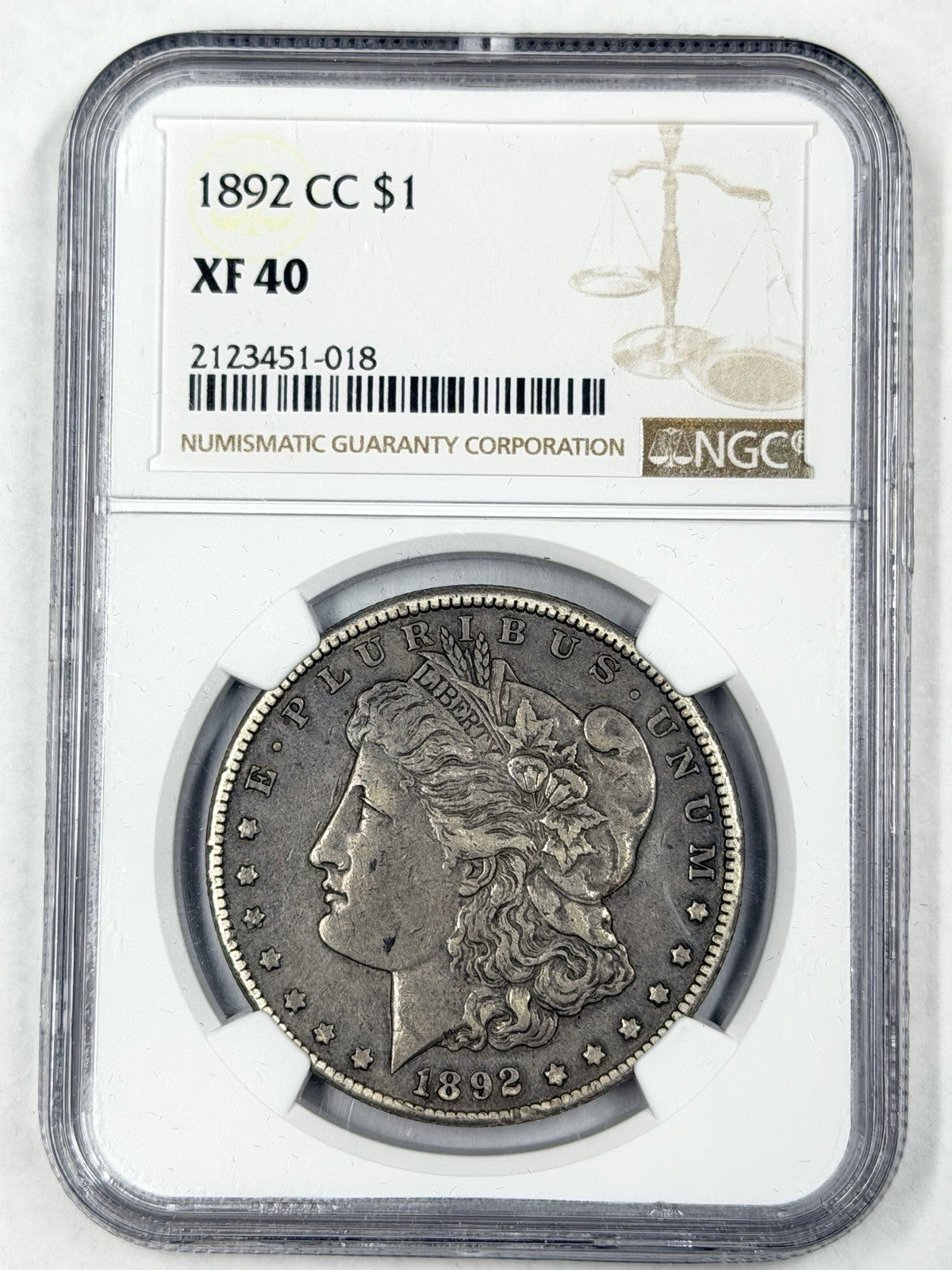 1892-CC $1 Morgan Silver Dollar NGC XF40 Carson City Extra Fine Early US Coin