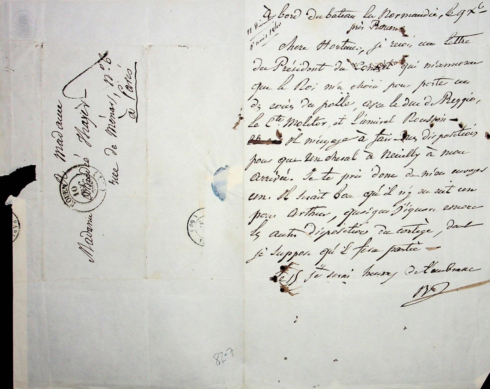 ✒ RARE L.A.S General Bertrand near Nap. - return from the ashes of NAPOLEON 1840