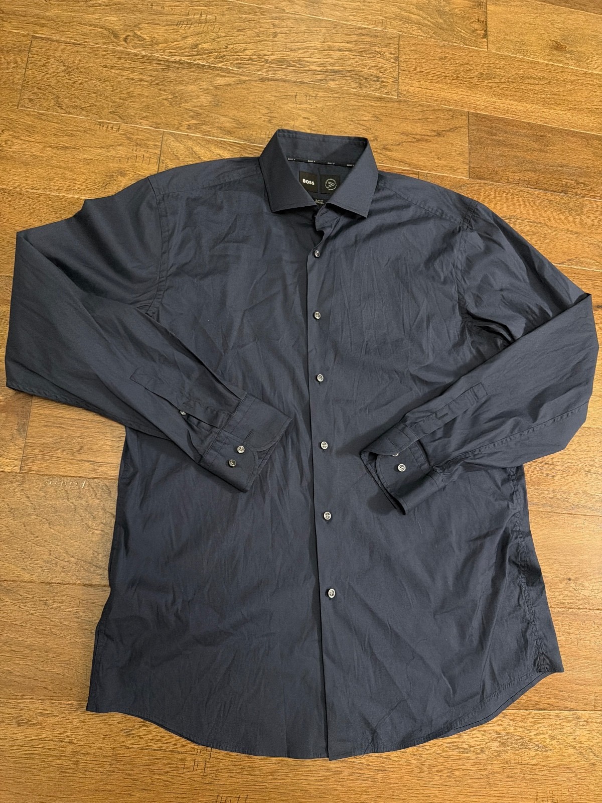 Hugo Boss Men’s Navy Blue Slim Fit Stretch Long Sleeve Dress Shirt