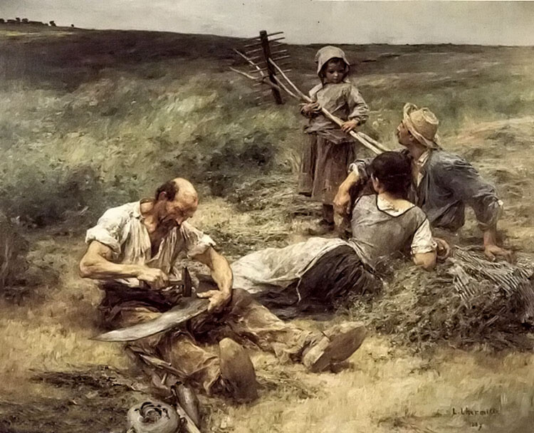 Oil painting leon augustin lhermitte - la fenaison farmer\'s family in landscape